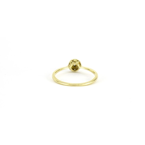2664 - 18ct gold diamond flower head ring, size Q, 2.1g