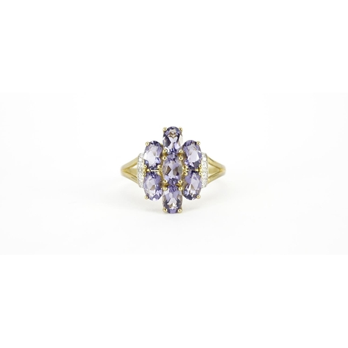 2668 - 9ct gold purple stone and diamond ring, size T, 3.4g