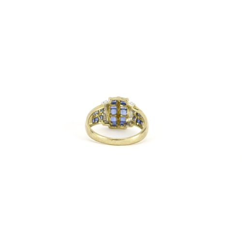 2809 - Art Deco style 9ct gold sapphire and diamond ring, size T, 4.6g