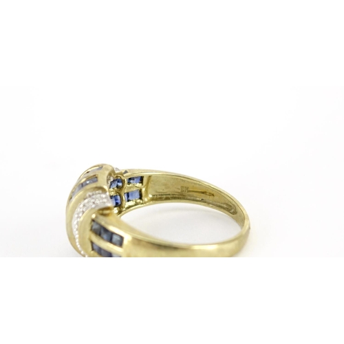 2809 - Art Deco style 9ct gold sapphire and diamond ring, size T, 4.6g