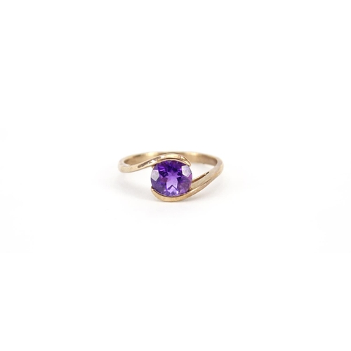 2931 - 9ct rose gold amethyst crossover ring, size T, 3.4g