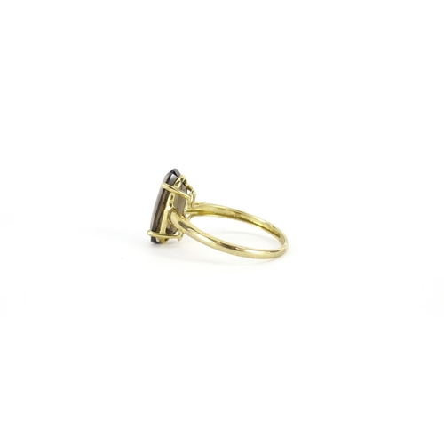 2918 - 9ct gold smoky quartz ring, size U, 2.7g