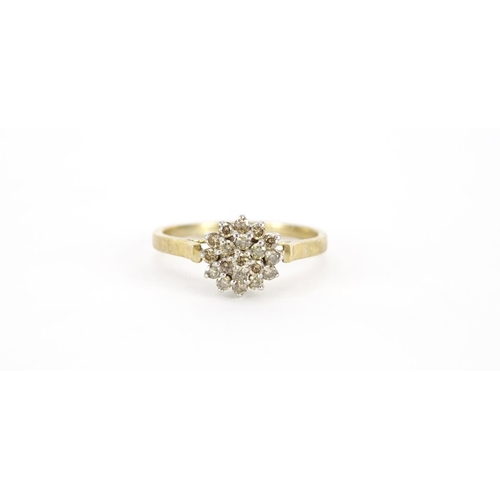 2865 - 9ct gold three tier diamond ring, size T, 2.8g