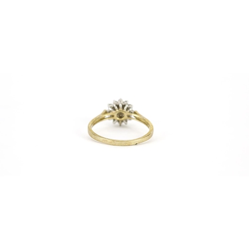 2865 - 9ct gold three tier diamond ring, size T, 2.8g