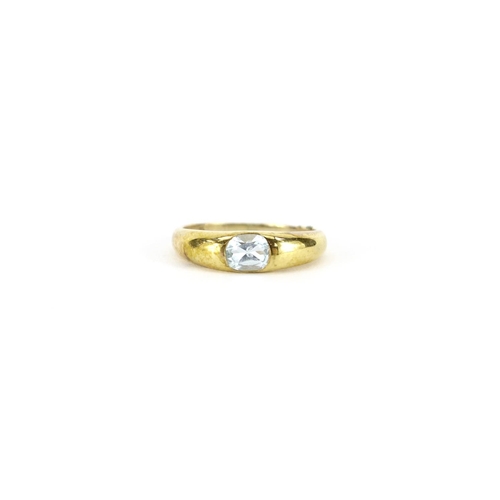 2914 - 9ct gold blue stone ring, size R, 2.3g