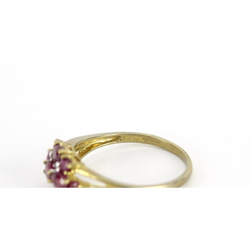 2704 - 9ct gold pink sapphire and diamond ring, size T, 2.7g