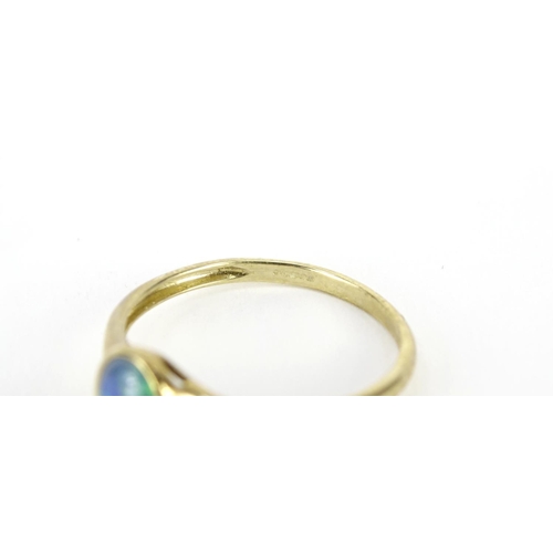 2844 - 9ct gold cabochon opal ring, size U, 2.0g
