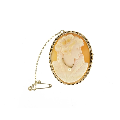 2721 - 9ct gold cameo maiden head brooch, 3.8cm high, 9.0g