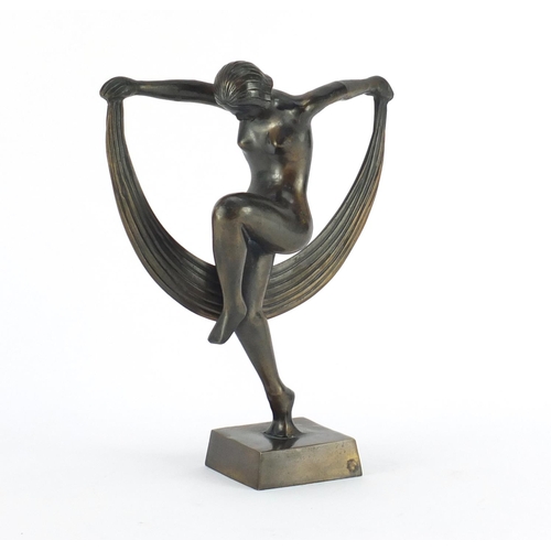 2453 - Patinated bronze study of a nude Art Deco dancer, 24cm high