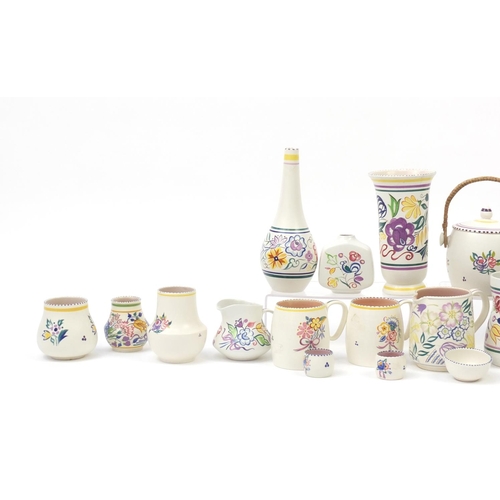 2225 - Collection of Poole pottery including a biscuit barrel and cover, vases and jugs, the largest 23cm h... 