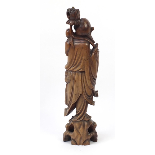 2387 - Large Chinese root carved lamp base, in the form of an elder, 73cm high