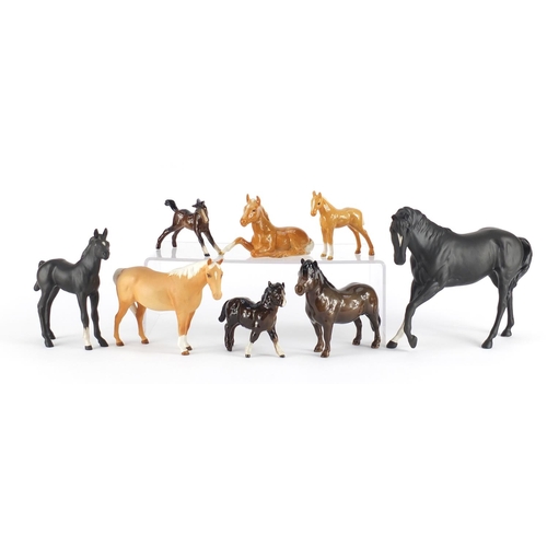 2486 - Eight Beswick horses and foals including Shetland pony and matt black examples, the largest 18cm hig... 