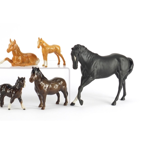 2486 - Eight Beswick horses and foals including Shetland pony and matt black examples, the largest 18cm hig... 