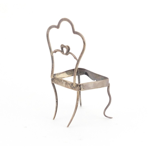 2573 - Silver dolls house chair, indistinct markers mark Birmingham 1907, 11cm high, 24.8g