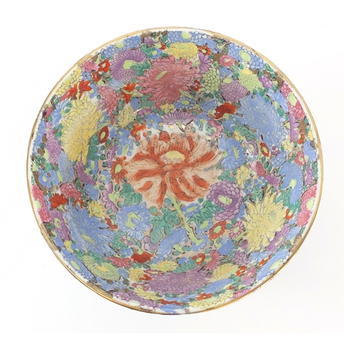 2305 - Chinese porcelain bowl, hand painted with One Thousand Flowers, character marks to the base, 20.5cm ... 