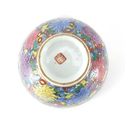 2305 - Chinese porcelain bowl, hand painted with One Thousand Flowers, character marks to the base, 20.5cm ... 
