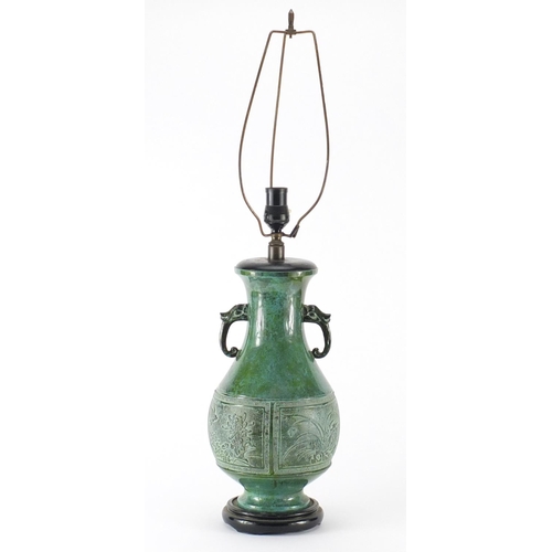 2320 - Chinese archaic style vase lamp base, overall 75cm high
