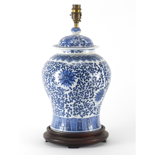 2312 - Chinese blue and white porcelain baluster vase and cover lamp base, overall 42.5cm high
