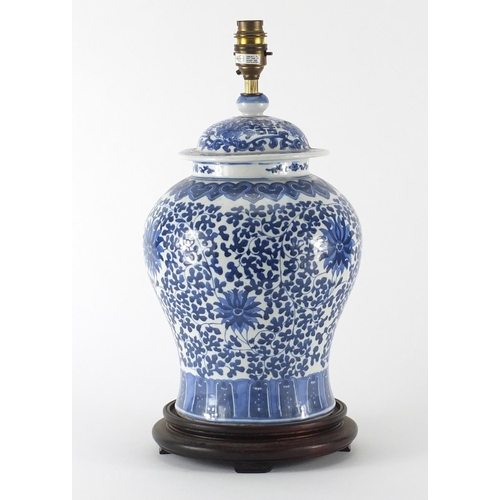 2312 - Chinese blue and white porcelain baluster vase and cover lamp base, overall 42.5cm high