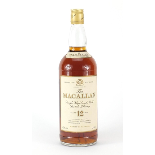 2212 - One litre bottle of Macallan twelve's years old  whisky