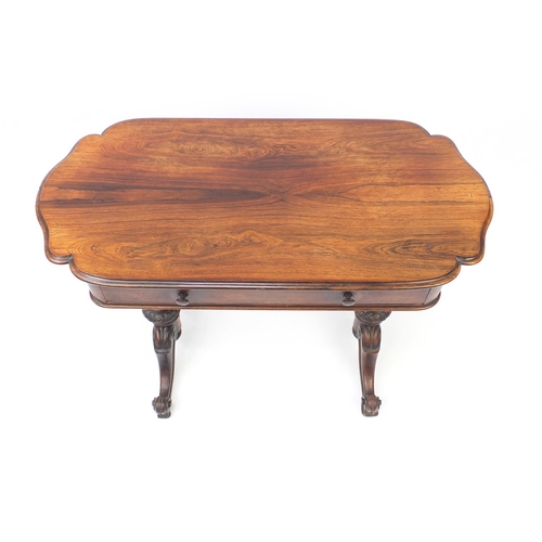 2044 - Victorian rosewood ladies writing table with frieze drawer and scroll feet, 74cm H x 97cm W x 47cm D