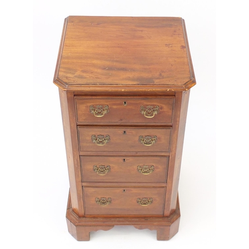 2015 - Walnut pedestal four drawer chest with pierced brass handles and bracket feet, 85cm H x 46cm W x 42c... 