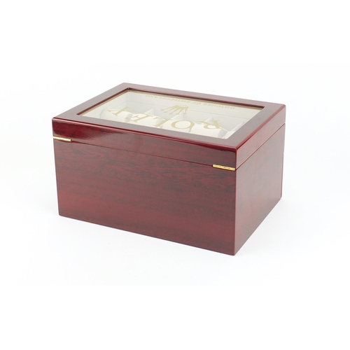 2459 - Rolex cherry wood dealers display watch box, 16cm H x 29cm W x 20.5cm D