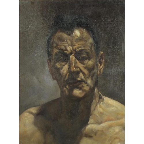 2137 - After Lucian Freud - Self portrait, oil, framed, 63.5cm x 47cm
