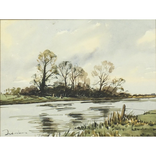 2326 - Manner of Edward Wesson - River by woodland, watercolour, framed, 39cm x 29cm
