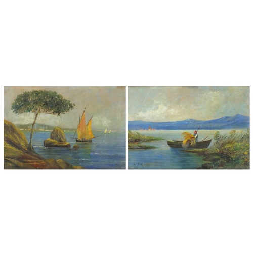 2329 - Continental coastal scenes, pair of oils, each bearing a signature L Boffi, framed, 47cm x 32cm
