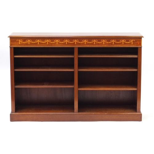 2032 - Inlaid mahogany open bookcase fitted with six adjustable shelves, 100cm H x 152cm W x 32cm D