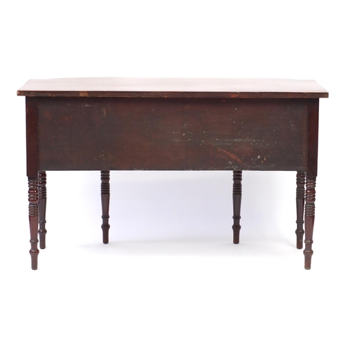 2035 - Regency mahogany six legged sideboard with line inlay, two central doors and two drawers, one with w... 