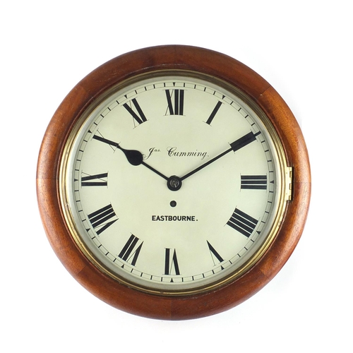 2037 - Railway interest Victorian fusee wall clock, the circular dial with Roman numerals inscribed Jas Cum... 