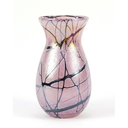 2195 - Loetz pink iridescent glass vase, 18.5cm high