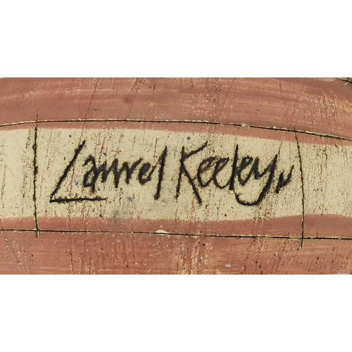 2375 - Laurel Keeley studio bowl with incised decoration, incised marks to the underside, 25cm wide