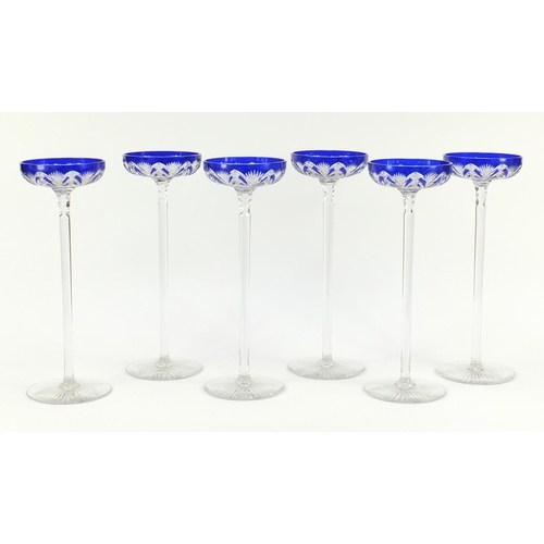 2236 - Set of six good quality Bohemian blue flashed cut glasses, each 30cm high