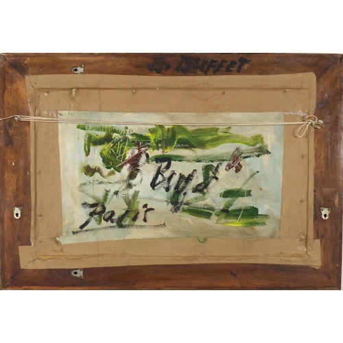 2472 - Crucifixion, oil on board, bearing an indistinct inscriptions verso, framed, 76cm x 45.5cm