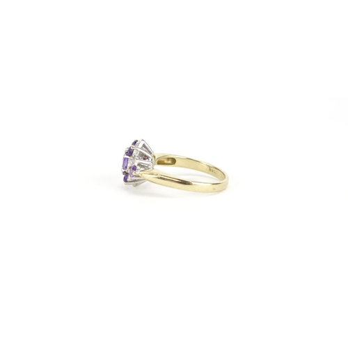 2936 - 9ct gold amethyst and diamond ring, size L, 2.7g