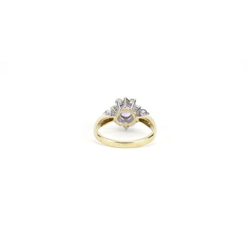 2936 - 9ct gold amethyst and diamond ring, size L, 2.7g
