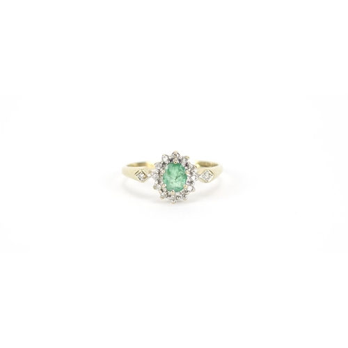 2848 - 9ct gold emerald and diamond ring, size M, 1.6g