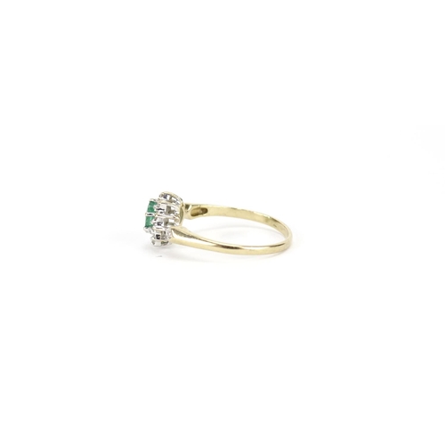 2848 - 9ct gold emerald and diamond ring, size M, 1.6g