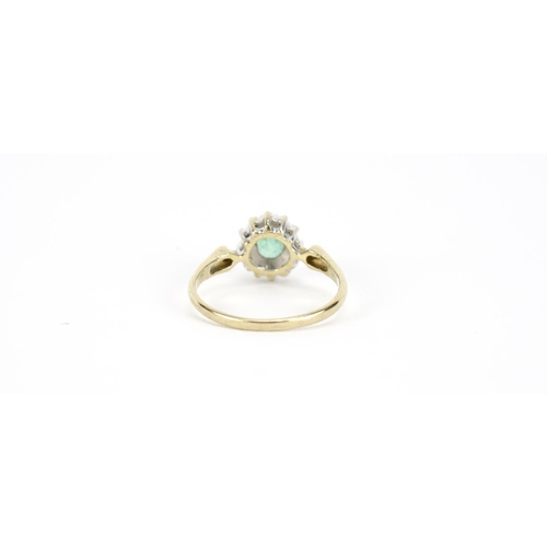 2848 - 9ct gold emerald and diamond ring, size M, 1.6g