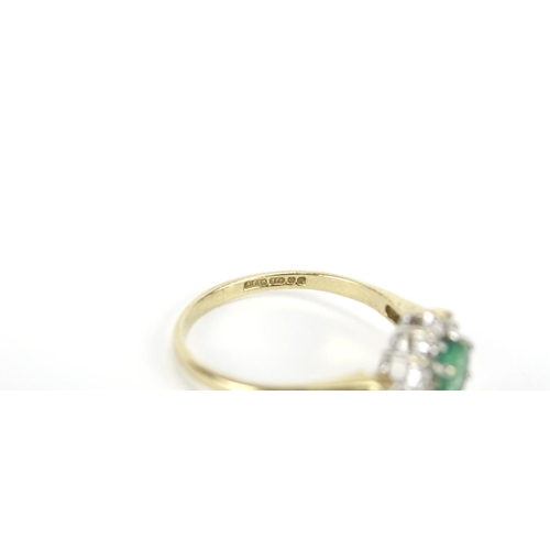 2848 - 9ct gold emerald and diamond ring, size M, 1.6g