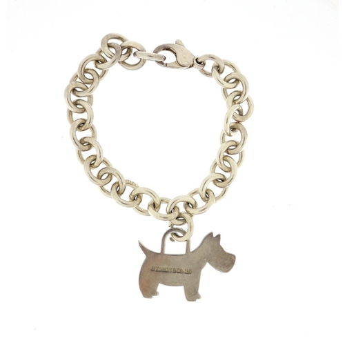 2671 - Tiffany & Co sterling silver Scotty dog bracelet, with cloth pouch and box, 35.6g