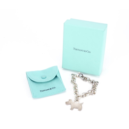 2671 - Tiffany & Co sterling silver Scotty dog bracelet, with cloth pouch and box, 35.6g