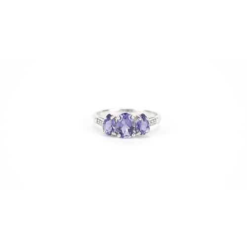 2679 - 9ct white gold purple stone and diamond ring, size N, 2.8g