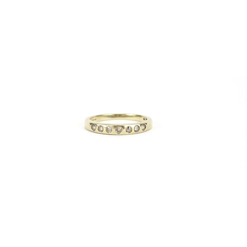 2917 - 9ct gold diamond half eternity ring, size O, 1.9g