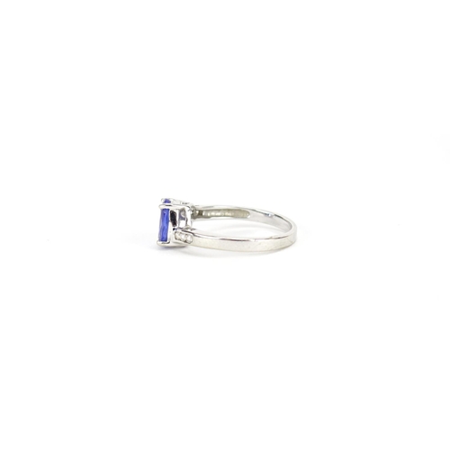 2897 - 18ct white gold blue stone and diamond ring, size N, 3.5g