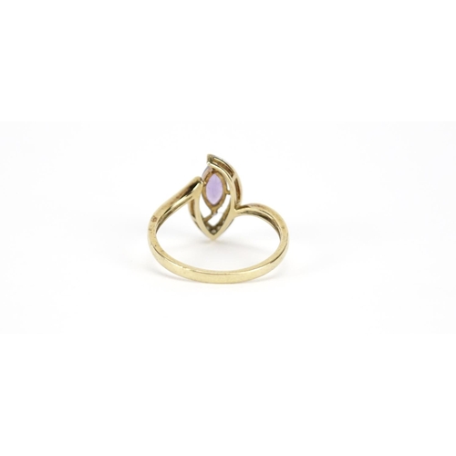 2839 - 9ct gold amethyst and diamond ring, size O, 2.7g
