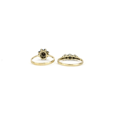 2691 - Two 9ct gold sapphire and diamond rings, sizes L and Q, 3.4g